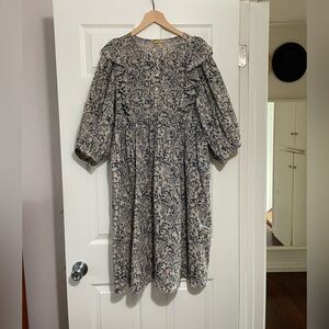 Matta Blue and Cream Sundress with Bishop Sleeves